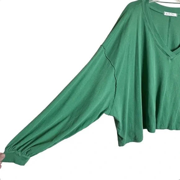 Free People We the Free Buffy T Shirt Size L Womens Green Oversize Cropped - Picture 3 of 8